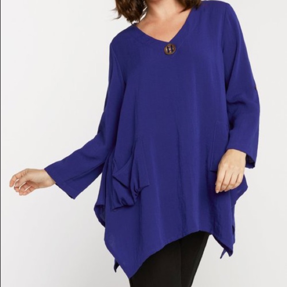 Fridaze Linen Artist Pullover Tunic in royal blue size M